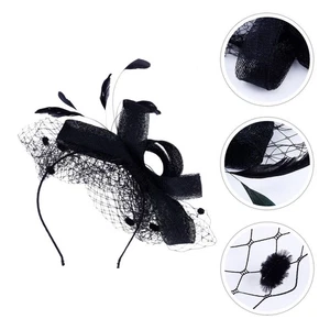 Vintage Hat Shape Hair Decoration Madam Flax Hat Headdress for Retro Banquet - Imagen 1 de 12