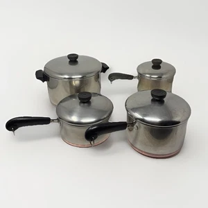 1801 Revere Ware 8 piezas revestido de cobre Clinton EE. UU. 4-Pot6QT, 3QT, 2QT con tapas - Imagen 1 de 23