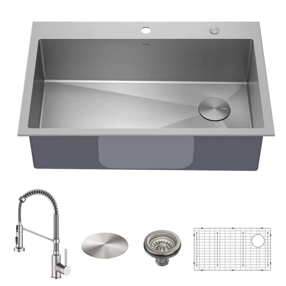 Kraus Loften 33" Drop in/Undermount Single Bowl 18-Gauge Sink KCH-1000-H