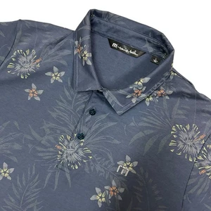 Travis Mathew Calmer Waters Polo Shirt Mens Large Golf Floral Performance Blue - Foto 1 di 9
