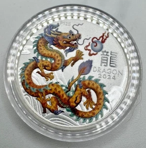 2024 1/2 oz Silver Australian Lunar Colorized Year of the Dragon - Yellow - Picture 1 of 2
