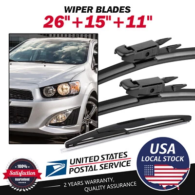 Front + Rear OEM Wiper Blades Set fits for Chevrolet Sonic 2012-2017 Windshield - Image 1 of 4