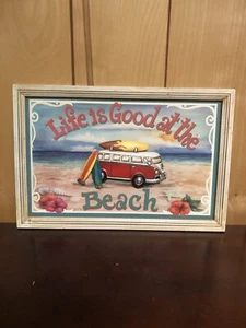 Wood Sign Volkswagen Bus “life Is Good At The Beach” 17x12” - Picture 1 of 6