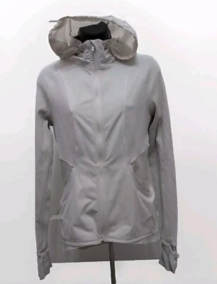 Chaqueta Lululemon Far and Free Blanca Talla 8 Capucha Oculta Nulux Agujeros para Pulgares Agarre Dobladillo Foto 1 de 4