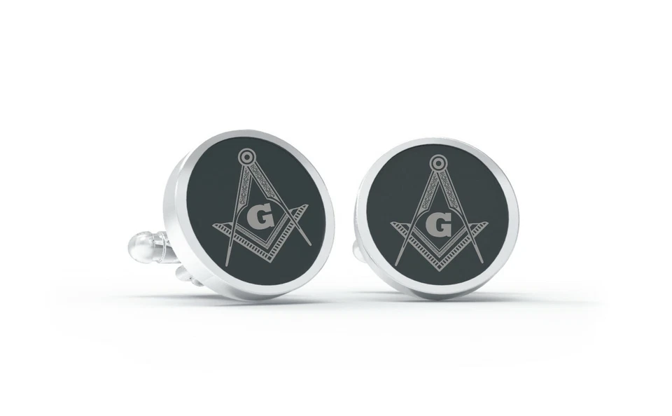 Gemelli da polso in argento 925  onice incisa  Squadra e Compasso  - Immagine 1 di 1