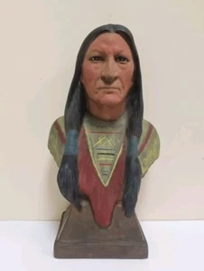 Statua Busto Capo Indiano Nativo Americano Guerriero Unico Vintage, Ceramica 16,5” - Foto 1 di 8