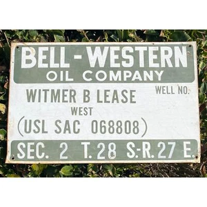 Vintage Bell Western Oil Company Pachtschild Metall Bakersfield California 991A - Bild 1 von 2