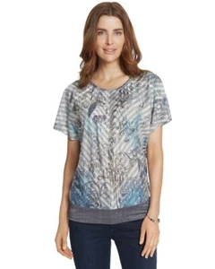 Chico’s Sz 2 Large Zebra Scrolls Winnie Woven Studded Glitter Band Hem Top - Picture 1 of 13