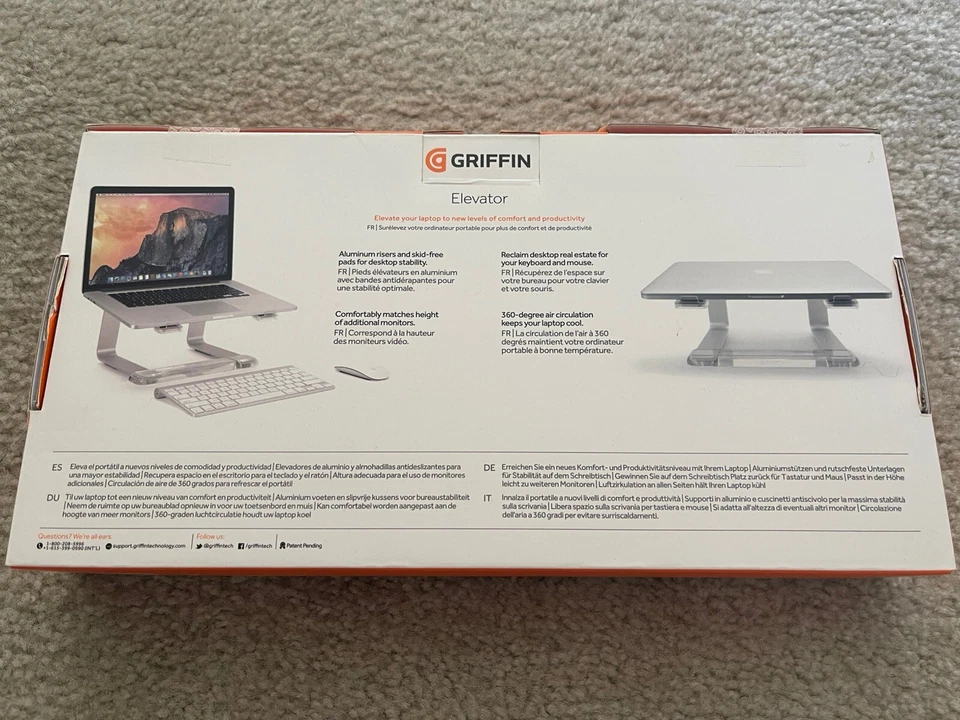 Nuevo en caja Soporte para computadora portátil Griffin Elevator de aluminio - Elevador ergonómico para computadora - Plateado Foto 1 de 2