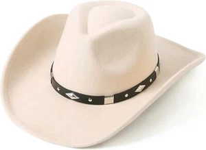 Lanzom Women Men Classic Felt Wide Brim Western Cowboy Large-X-Large, Beige  - Picture 1 of 4
