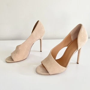 Halston Heritage Lynn d'Orsay Neutral Suede Heels Stiletto Open Toe US Size 9 - Picture 1 of 11