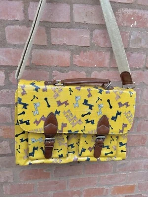 Naj-Oleari Vintage Old School Bag British Briefcase Cartella Yellow Wax Dogs🐕 - Image 1 of 4
