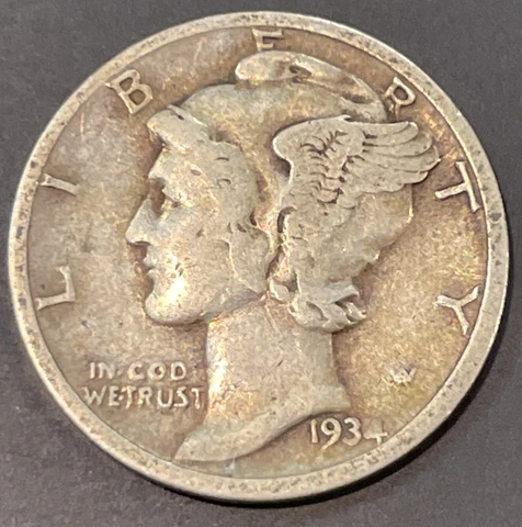 1934 D Mercury Head Dime Better Grade Cover