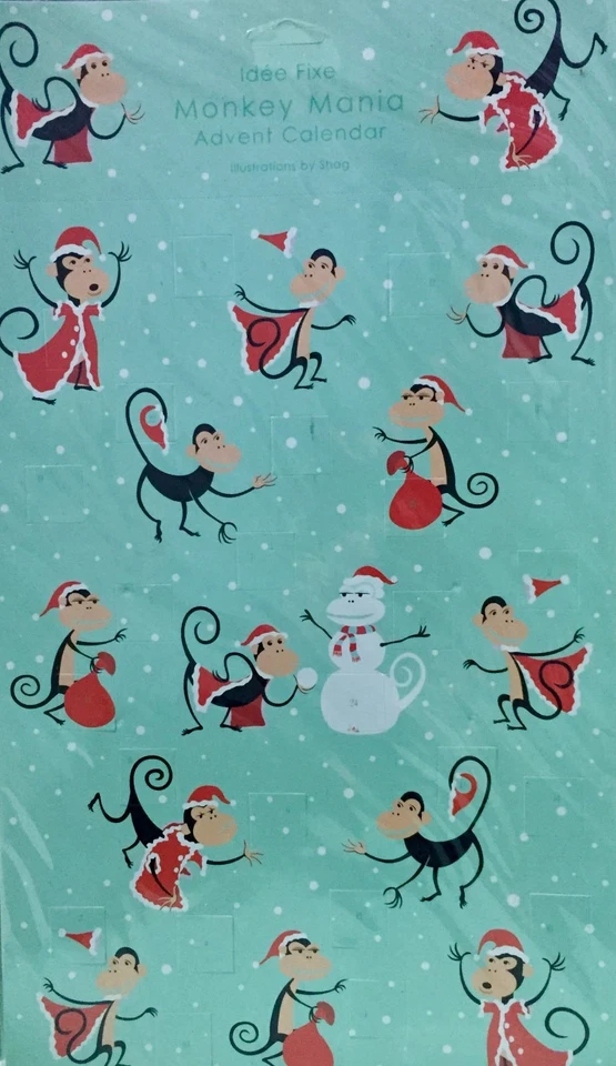 Advent Calendar SHAG JOSH AGLE Macaque Monkey Around Santa Mid-Century 11x18  - Image 1 of 2