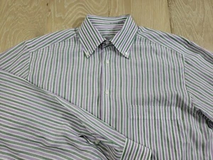 Stefano Ricci Button Down Dress Shirt Men's 100% Cotton 41 Green Purple Striped - Picture 1 of 12
