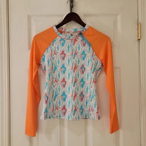 Soybu Rashguard Size Small Orange Blue White Clearwater Zip Pocket Swim NWT NEW - Picture 1 of 8