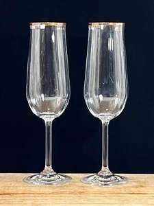 2 Luigi Bormioli Crystal Champagne Flutes Optic Gold Trim - Picture 1 of 9