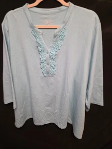 D&Co Denim + Company Women's 3X Shirt - 3/4 Sleeve Green Never Worn - Picture 1 of 3