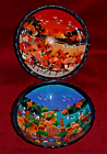 Mexican / Bolivian Folk Art Pottery Bowls Red Clay Hand Painted Vintage 10&quot; x 3&quot;