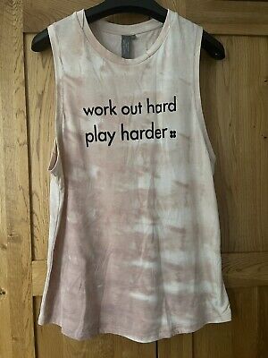Sweaty Betty Work Out Hard Play Harder Pink Tie Dye Vest Top T-shirt Size Small • 19.55€