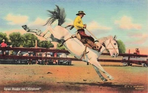 Lynn Husky on "Airplane" Rodeo Vintage Unposted PC - Picture 1 of 2