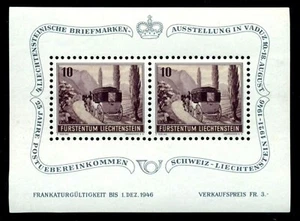 Liechtenstein 1946 Post coach,VADUZ stam Exhibition,Mi.Bl. 4,MNH,CV=$65 - Picture 1 of 1