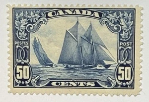 Canada #158 1928 50c blue “Bluenose” Scroll issue MLH; $200 UCV - Bild 1 von 3