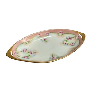 O&EG Royal Austria Vintage Porcelain Oval Dish Pink Roses Gold Trim 9" - Picture 1 of 3