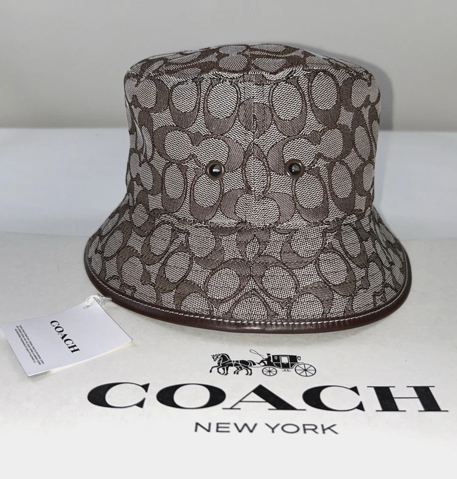 COACH Women’s Signature Jacquard Bucket Hat Stone/Saddle C4043 O/S