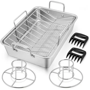 16" Roasting Pan with Rack, 7 PCS Stainless Steel Roaster Lasagna Pan with Co... - Picture 1 of 7
