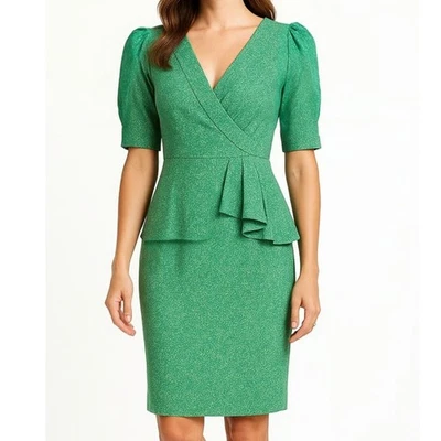 Vestido Teri Jon By Rickie Freeman Verde Azulado Brocado Peplum Envolvente Funda Talla 6 Noche Foto 1 de 4