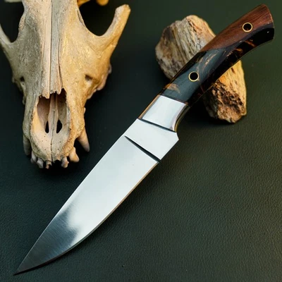 Gift-Ready 9.4" Damascus / Steel Knife Full Tang Hunt it Hunt + Leather Sheath - Image 1 of 4