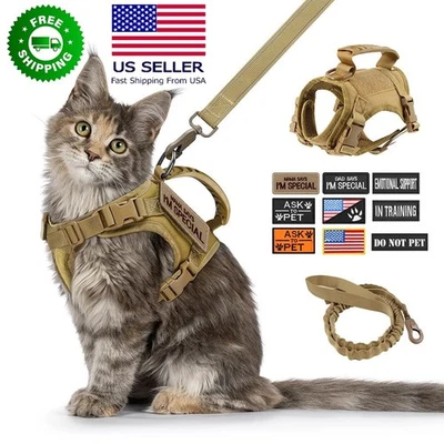 Tactical Cat Harness Leash with 9 Patches Small Dog Puppy Vest Strap with Handle - Image 1 of 4