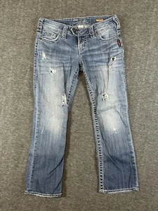 Jeans plateados para mujer W26 Tuesday Capri azul denim desgastado lavado medio - Imagen 1 de 10