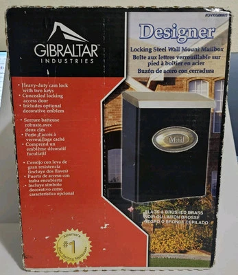 Gibraltar Designer Wall Mount Lockable Mailbox Black/Brushed Brass 12.5Hx9.5Wx4D - Image 1 of 4