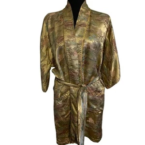 Woman Gold silk kimono, 1950s Vintage kimono, Boho kimono, Silk dressing gown - Picture 1 of 8