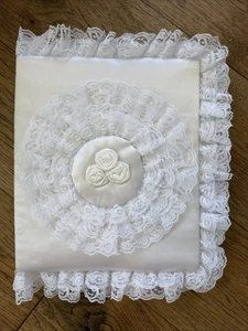 Album photo de mariée mariage vintage années 90 tissu dentelle satin gonflé fait main 50 pages - Photo 1 sur 13