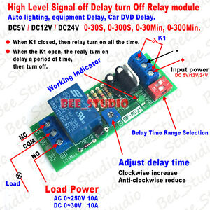 DC 5V 12V 24V Adjustable Time Delay Timing Timer Relay Switch Turn Off/ON Module