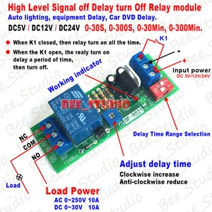 Adjustable Delay Turn Off Switch Delay Timing Timer Time Relay Module 5v 12v 24v - Picture 1 of 12