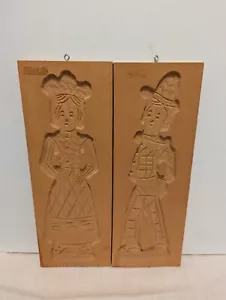 2 Vintage Dutch Man Woman Gingerbread Springerle Speculaas Wood Cookie Molds - Picture 1 of 7