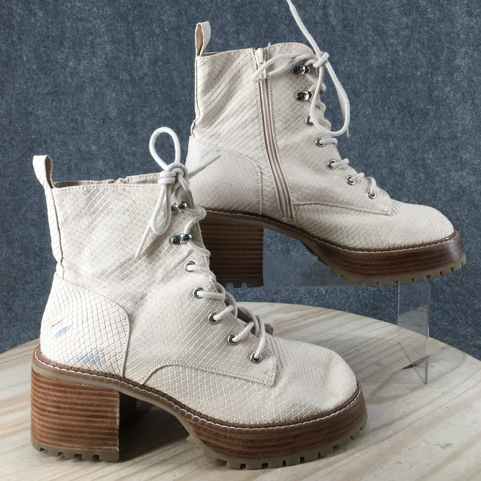 Mia Botas Mujer 10 M Elija Tobillo Combate Tacones Informales Beige Imitación Cuero Con Cordones Foto 1 de 4