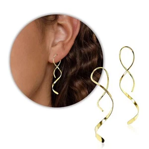 Earrings for Women Spiral Threader 14K Gold Plated Earrings Hand Bent Dangle - Picture 1 of 7