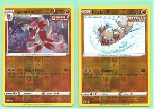 2 CHILLING REIGN POKEMON RARE LYCANROC 87/198 & ROCKRUFF 86/198 -REV HOLO NM/M - Picture 1 of 2