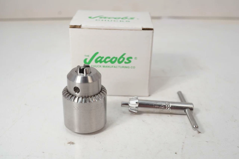 New Jacobs Stainless Steel 1.1-7.4mm Capacity Drill Chuck w/ Key 3/8-24 Mount - Image 1 of 4