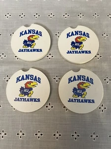 terraCOASTER- Kansas U. Jayhawk Car Cup Holder Coasters Ceramic 2.56 inches NOS - Picture 1 of 1