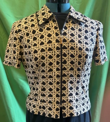 Positive Attitude Women's Petite Short Sleeve Zip Top Bamboo Rattan Print 10P D0 - Image 1 of 4