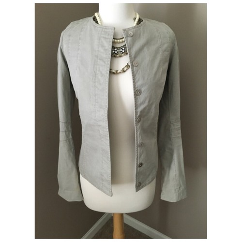 ✨Autentico cappotto giacca vintage CHANEL kaki denim aderente XXS XS S 34