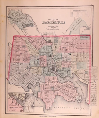 Mapa de Baltimore, Maryland datado de 1882 por Frank Gray ~ (14x17)-#06 - Imagem 1 de 2