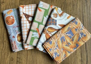 Fabric Fat Quarters Fall Thanksgiving Cotton Fabric 5 Pc Bundle - Picture 1 of 2