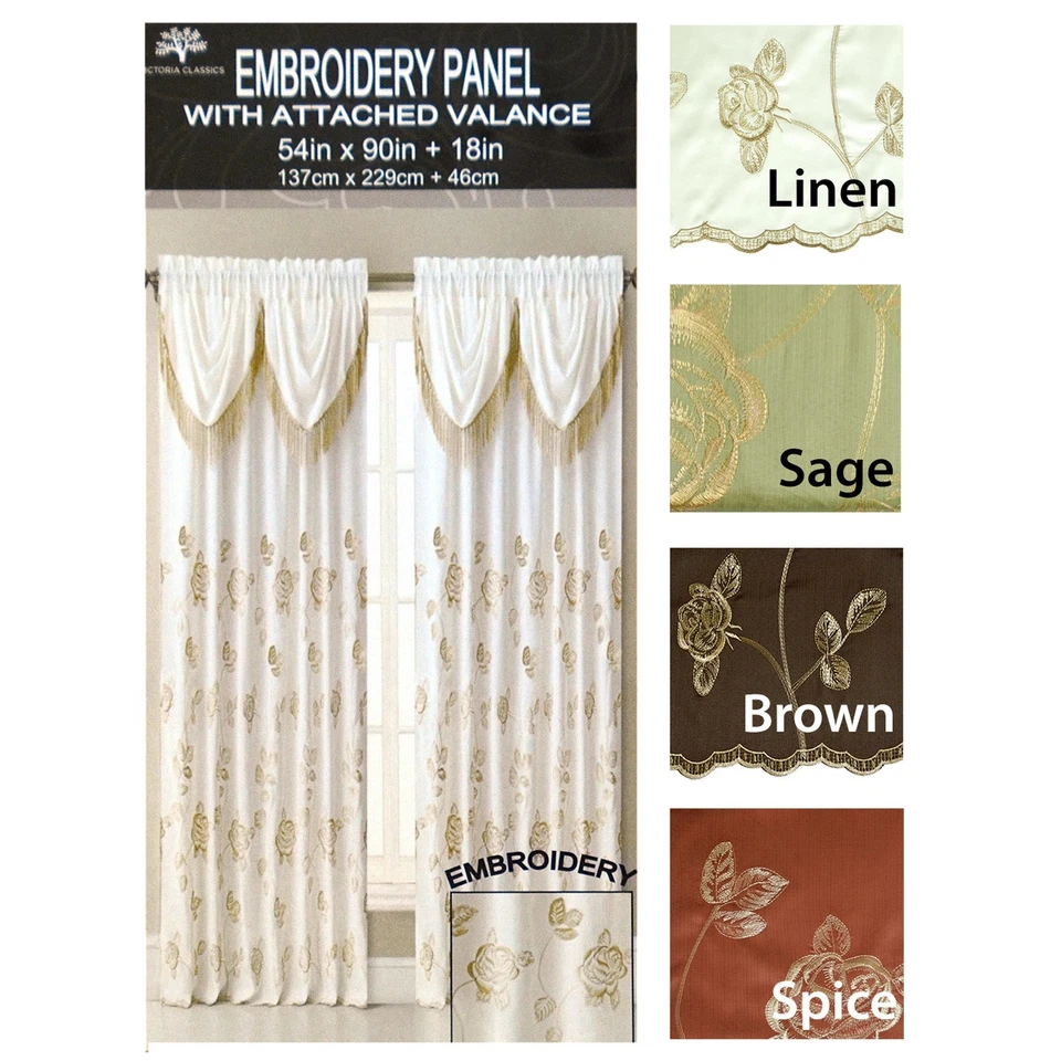 Золотая цветочная вышивка драпировка оконная занавеска панель с прикрепленным балдахином 54 дюйма x 90 дюймов - Изображение 1 из 1